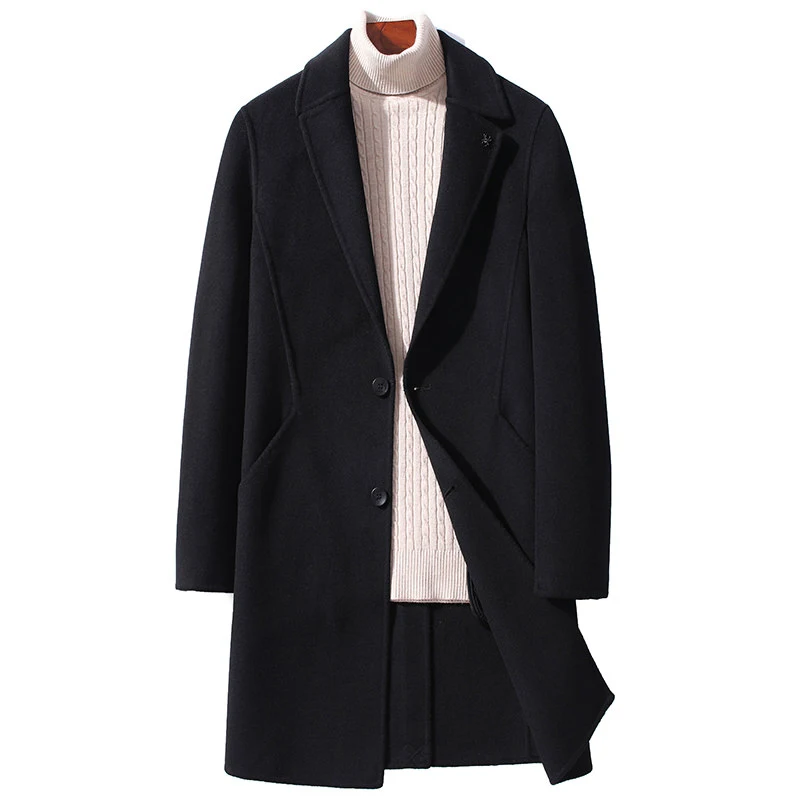 

PAULKONTE, классическое мужское длинное пальто, Европейский и американский стиль, высокое качество, деловой стиль, простой, дикий, шерстяной, дву...