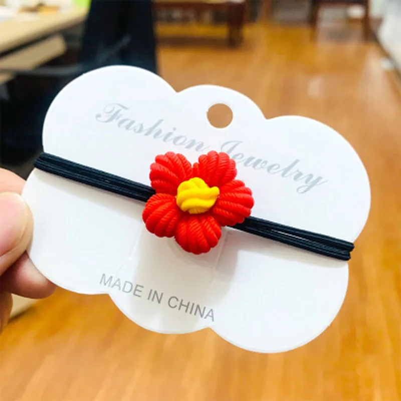 

3 Pcs / Set Flower Hair Loop Buns Head Cord Hair Accessory Red Fashion Elastic Hair Bands Nylon Headwear