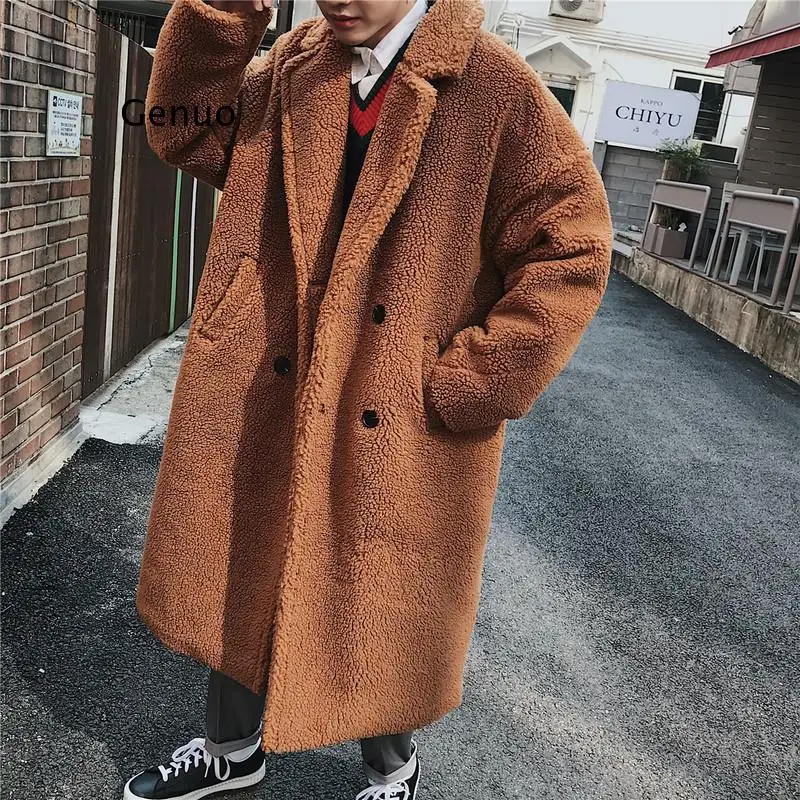 Зимнее длинное Мужское пальто Высококачественная утепленная шерстяная