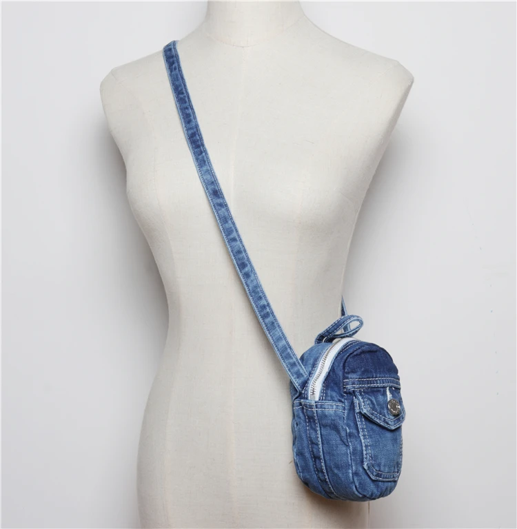 Винтаж в японском стиле джинсовая сумка женская синяя промытая ткань поясная