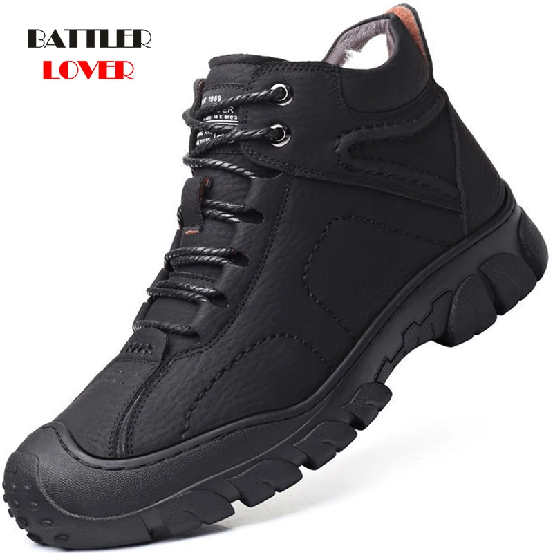 

100% Genuine Leather Shoes Men Winter Boots Real Wool for Cold Botas for Male Fashion Original Leather Ankle Booties Footwear