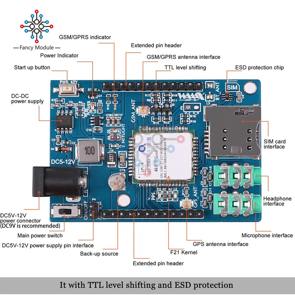 Diymore беспроводной модуль A7 GSM GPRS gps 3 в 1 модуль щит поддержка голосового короткого сообщения Универсальный для Arduino STM32 51MCU