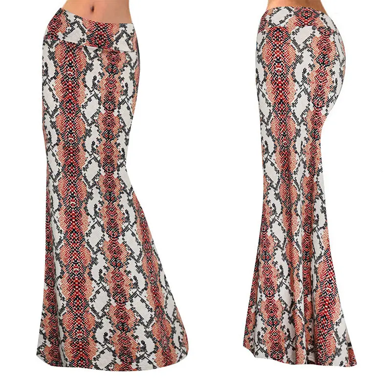 Женская винтажная длинная юбка из змеиной кожи богемная с цветочным принтом