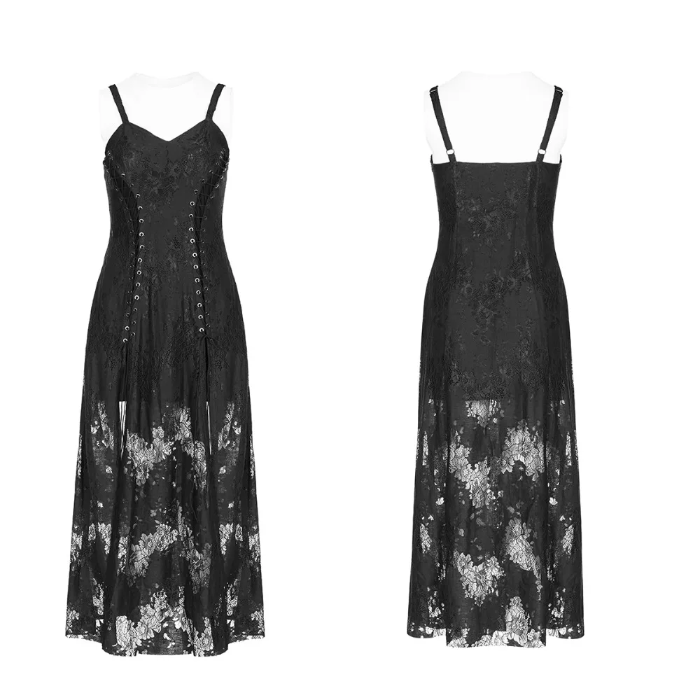 Женское платье в стиле панк готическое темно-кружевное на бретельках принцессы с