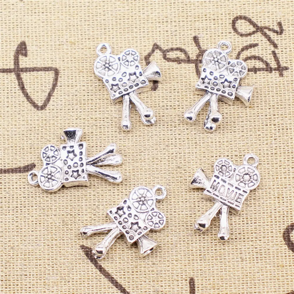 

Charm For Making Jewelry Pendants Antique Silver Color Movie Player 15x25mm 5pcs
