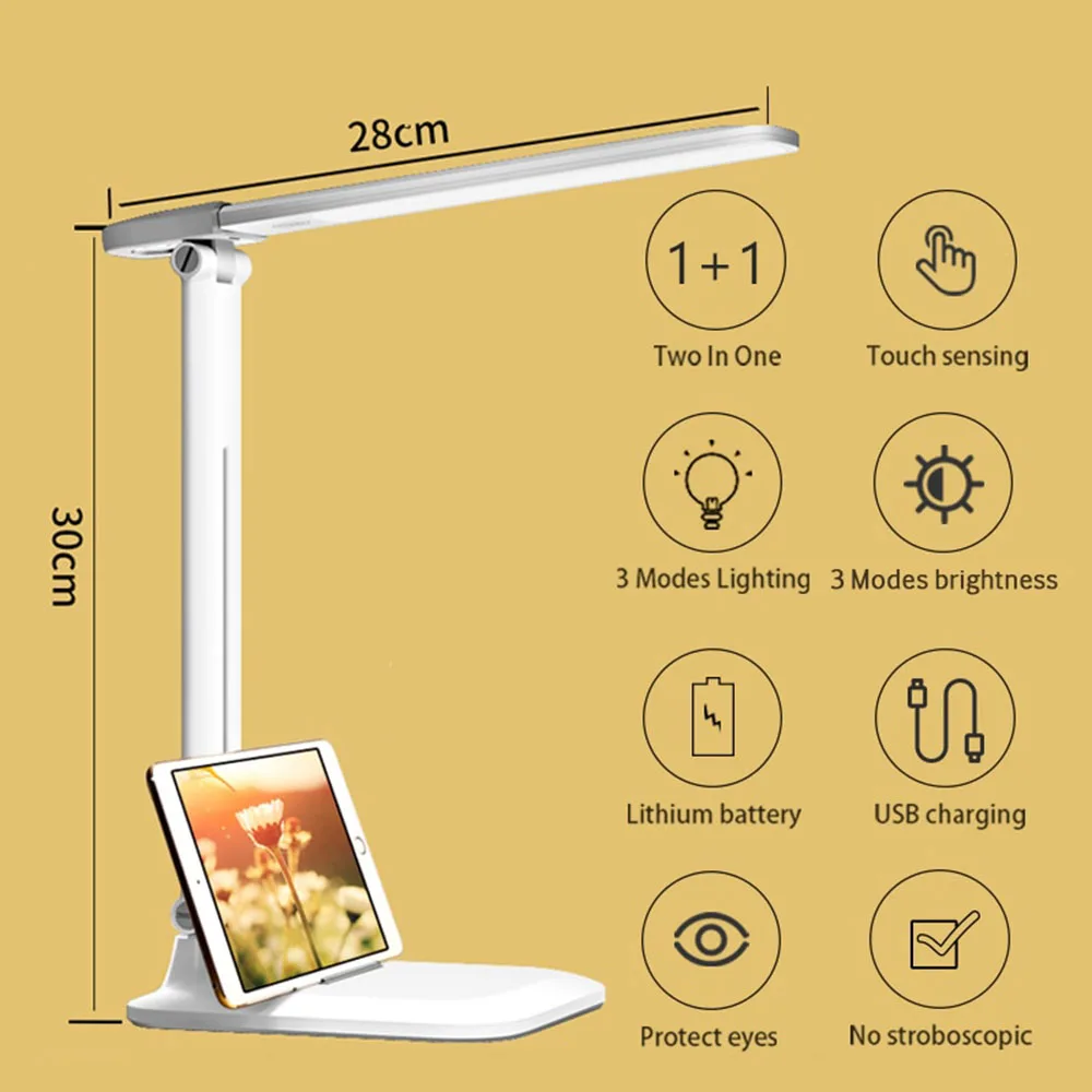 

2020 New Two-in-One Detachable LED Desk Lamp 3 Mode Lighting Brightness Rechargeable USB Learning Table Lamp for Study