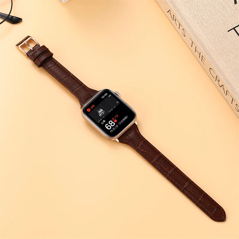 Ремешок кожаный для часов серии 7 SE 6 5 4 3 браслет с крокодиловым узором Apple IWatch Band 41