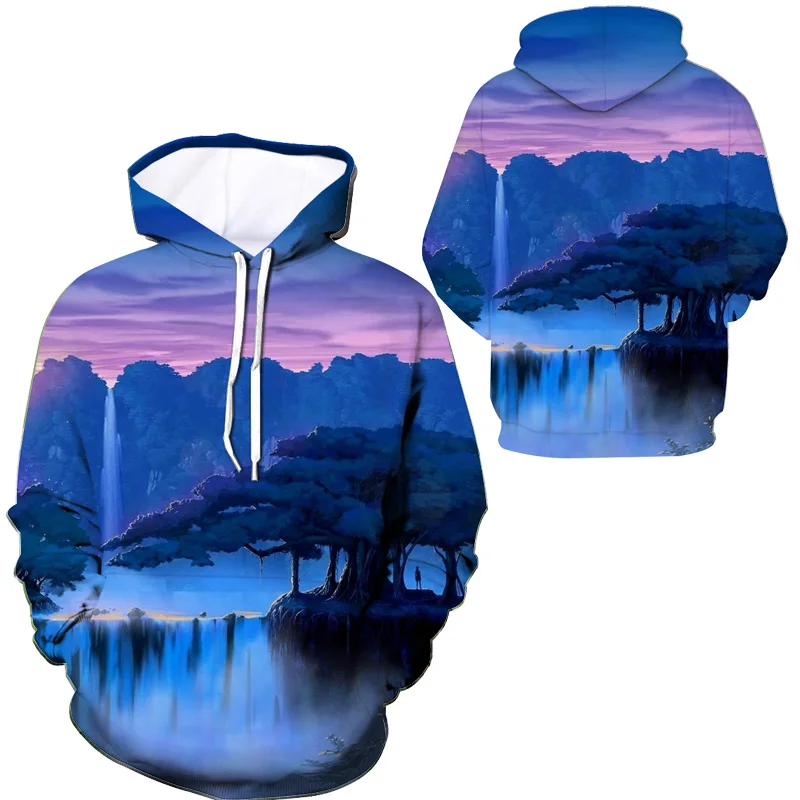 3D принт синий пейзаж живопись толстовки Топы пуловер мужские Уличная спортивный