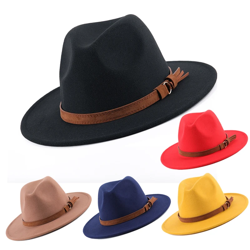 Шляпа Женская/мужская фетровая элегантная шапка джентльмена и леди с кожаной