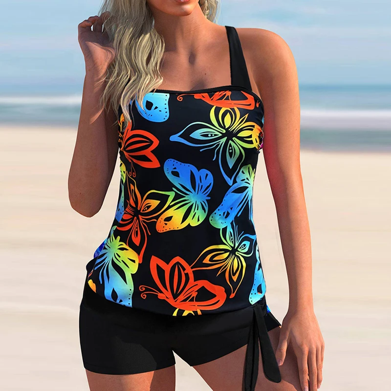 

Купальники из двух частей, женский купальный костюм с принтом, танкини, купальник с высокой талией, Женская пляжная одежда, купальники, нови...