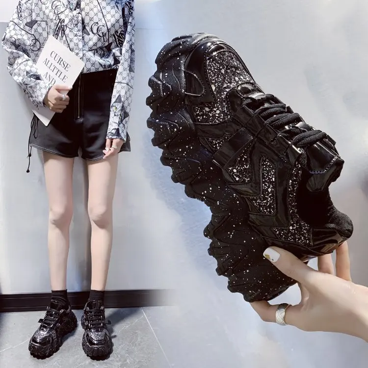 

fujin black platform women sneakers summer high quality durable breathable air mesh walking shoes sneakers chunky leather shoes