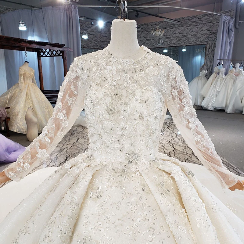 HTL1042 Bridal Vintage Wedding Dresses 2020 Long Train High Neck Long Sleeve Boho Ball Gown Appliques