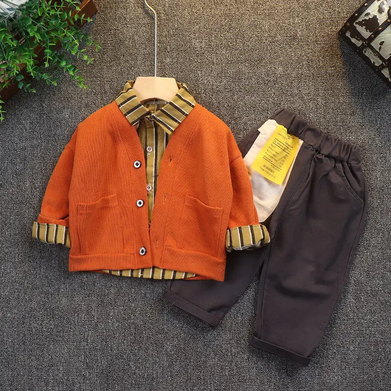 

Весенняя детская повседневная одежда, модное пальто для маленьких мальчиков и девочек, рубашка в полоску, штаны, 3 шт./компл., детский спортив...