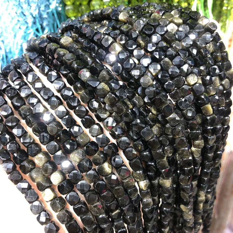 

Faceted Beads Natural Stone Beads Golden Obsidian Section Beads Fit jewelry Making DIY Necklace Bracelet Accessories Size 4x4mm