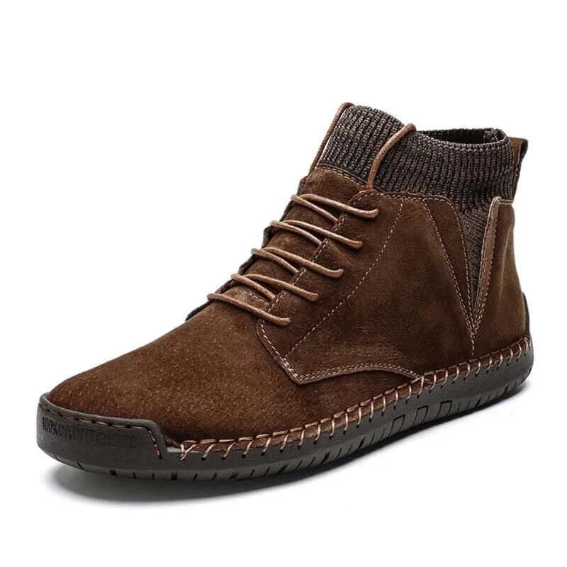 

Men Leather Boots Winter Warm Snow Boots High Quality Cow Suede Fur Mens Shoes Plush Fashion Man Rubber Ankle Boots Size 38-48