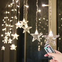 battery operated five pointed star led string lights timer room hanging ambient lighting wedding party christmas fairy lights