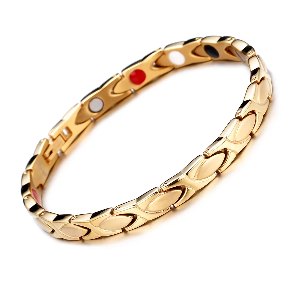 Gold Color Нержавеющая сталь энергетическое Исцеление лечение артрита магнитные Энергетические Браслеты для женщин медицинские браслеты - Окраска металла: Gold Color