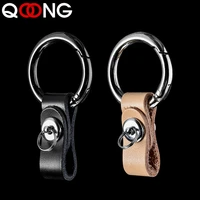 qoong high quality genuine leather hand woven keychain metal key rings chains men women gifts car key holder for auto keyring