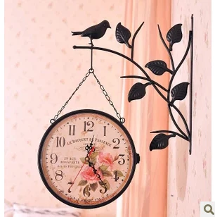 

Y128 Free Shipping Fashion Vintage Digital Wall Clock, European Style Garden Vintage Metal Craft Dual Plates Wall Clock H-72