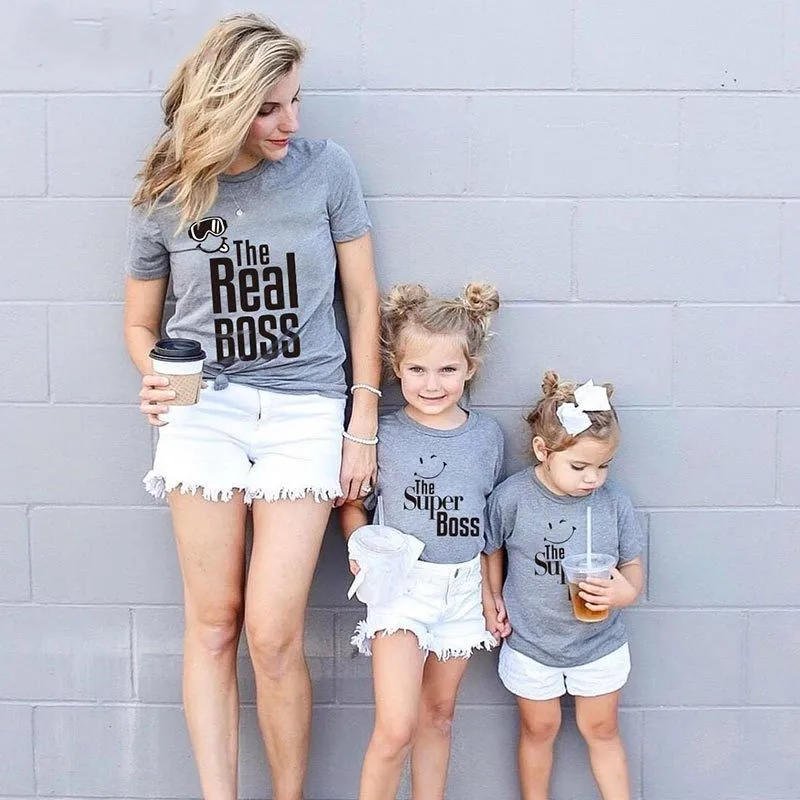 Футболка с надписью для родителей и детей летний семейный костюм принтом пуловер