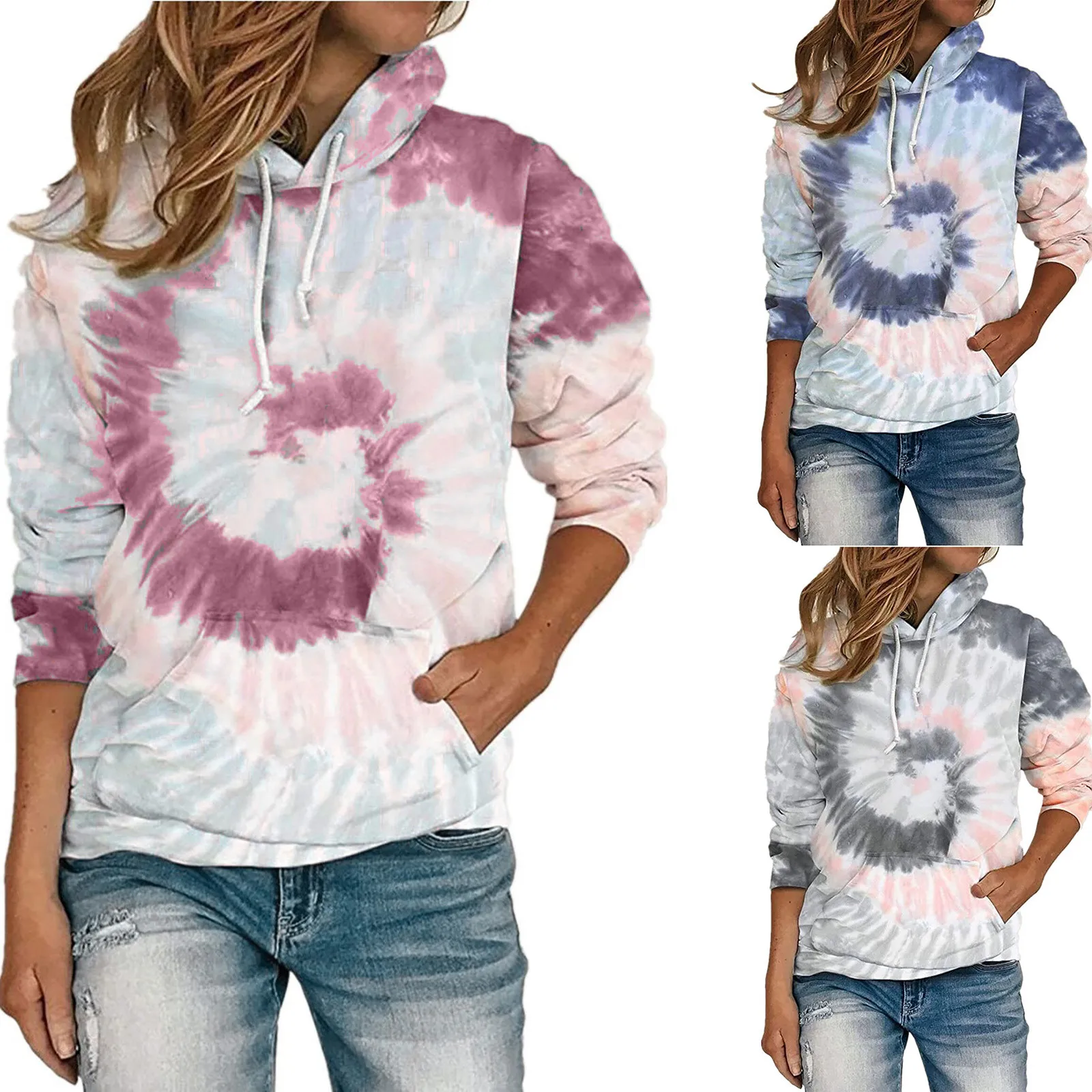 

Women's Sweatshirts Autumn Loose Plus Fleece Printed Zip Long Sleeve Hooded Jacket Drawstring Pocket Hoodies Pullover Tops