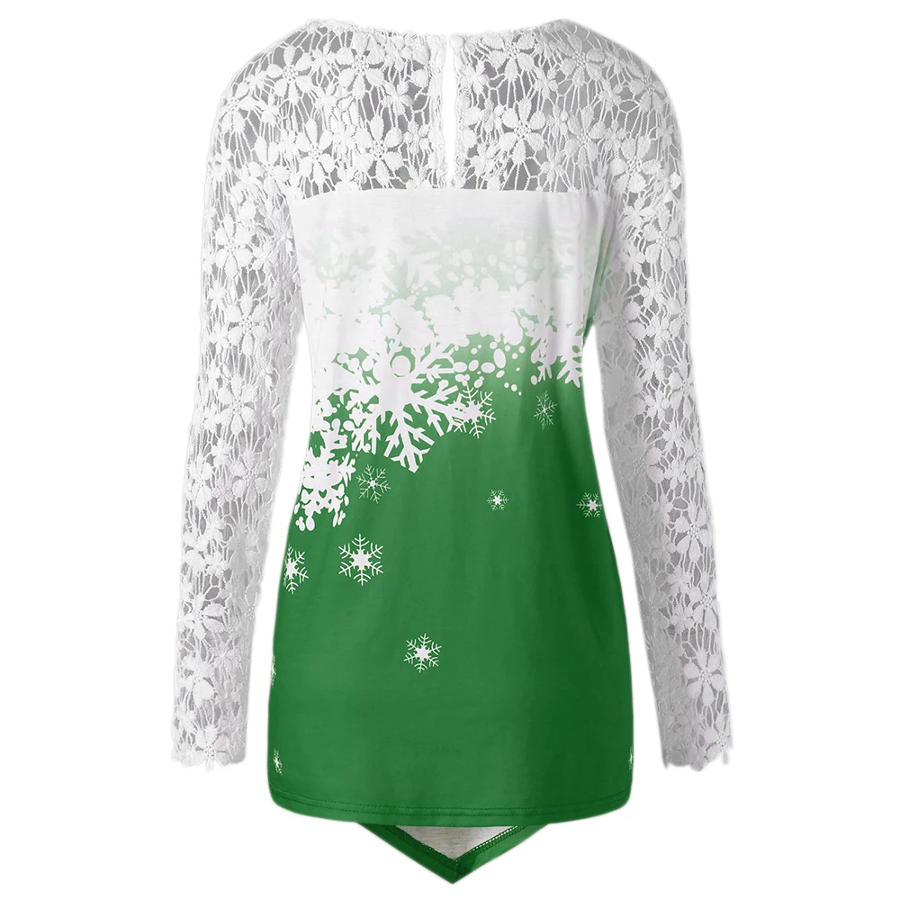 ROSEGAL Рождество плюс размер кружевная отделка Санта Клаус футболка с длинным