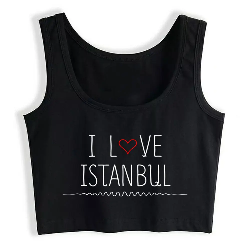 

Boho Crop Top I Love Istanbul Comic White Custom Sexy Streetwear Womens Tops blusas mujer de moda 2021 verano Gym Tank Top Women