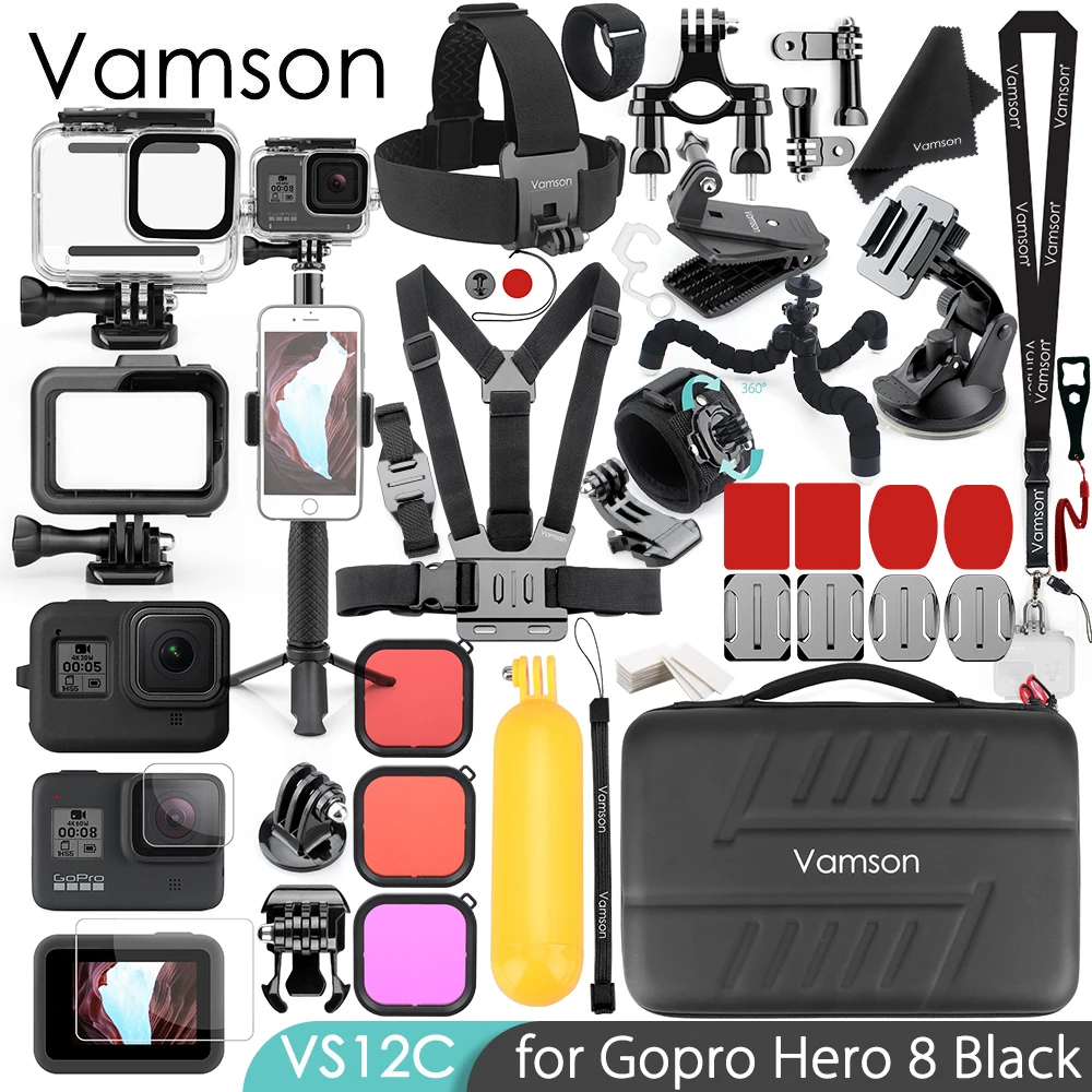 Комплект аксессуаров Vamson для Gopro Hero 8 черный супер набор водонепроницаемый корпус