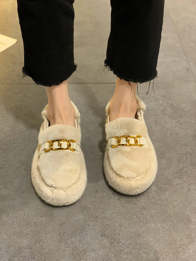 

All-Match Shoes Woman Flats Round Toe Shallow Mouth Loafers Fur Casual Female Sneakers Autumn Dress Boat New Slip-on Fall