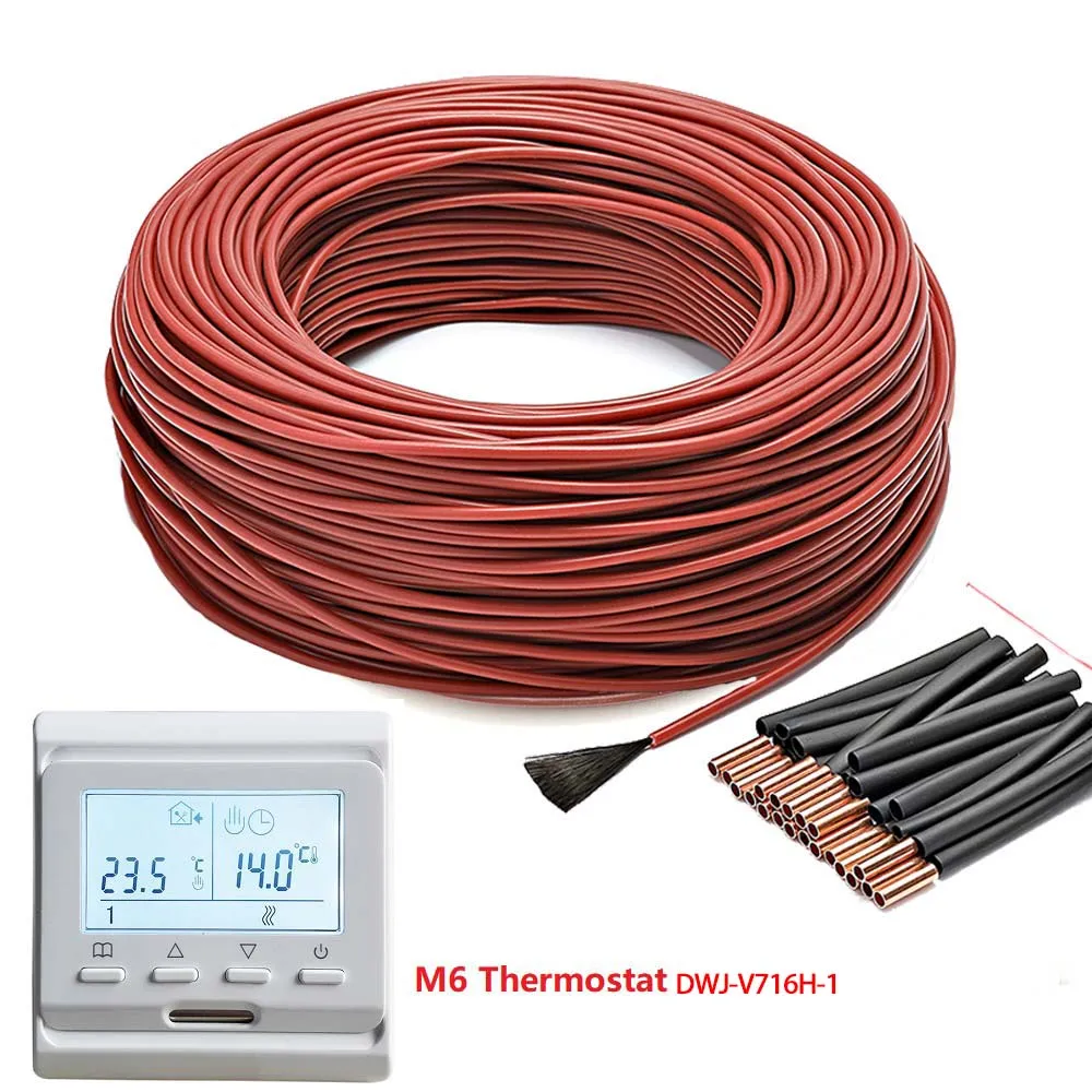 

50m12K 33ohm/m infrared carbon fiber heating cable with thermostatic switch rubber silicon rubber floor heating cable new