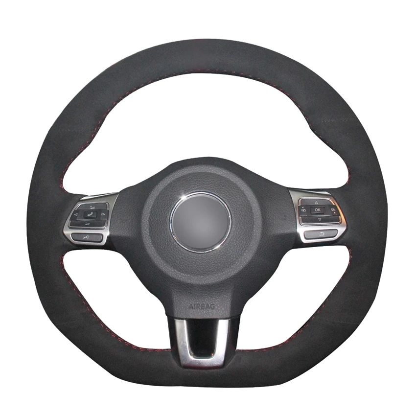 

Hand Sew Black Suede Car Steering Wheel Cover for Volkswagen Golf 6 GTI MK6 VW Polo GTI Scirocco R Passat CC R-Line 2010