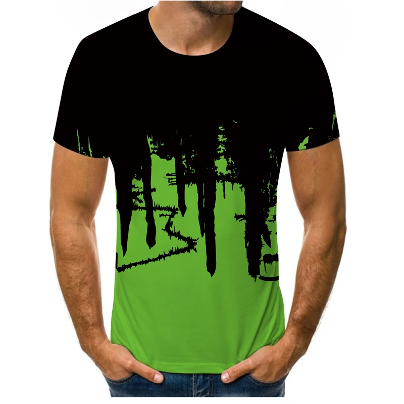 

Simple style ink painting men and women street graffiti fashion T-shirt loose O-neck short-sleeved personality 3D printing