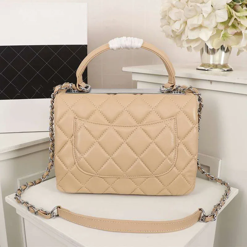 Hot Selling Handbag Tote Bags Fashion Design Ladies One Shoulder Bag For Women Classic Deluxe Real Leather Slant Purse Bag - Цвет: apticot sliver chain