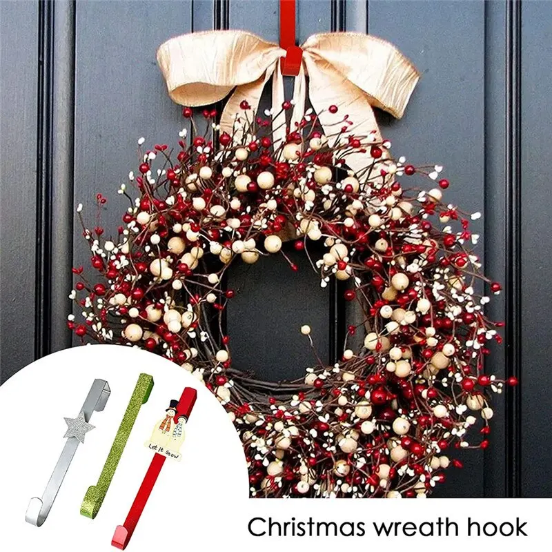 Colgador de guirnalda para puerta de Navidad, gancho para colgar en la parte delantera y trasera, adorno decorativo de hierro sobre la puerta, 3 piezas, 30cm-0