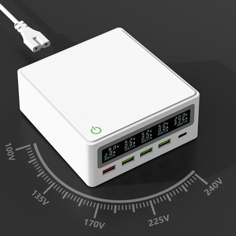 

USB C Type C PD 65W Fast Charge Adapter Digital Display 18W QC3.0 USB Hub Charger Station For Laptop Mobile Phone Tablet PC