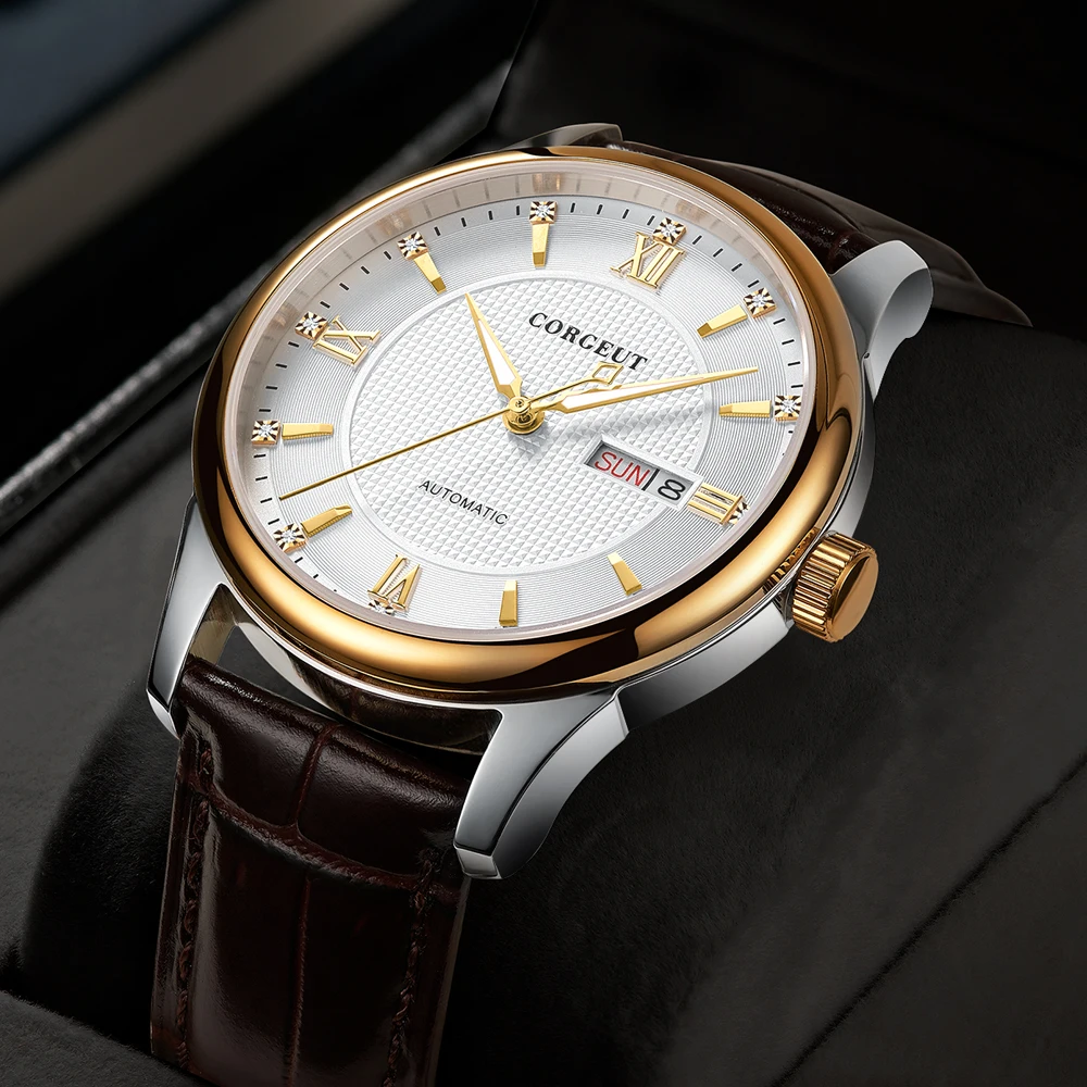 Модные механические часы для мужчин Топ бренд Роскошные мужские кожа Календарь