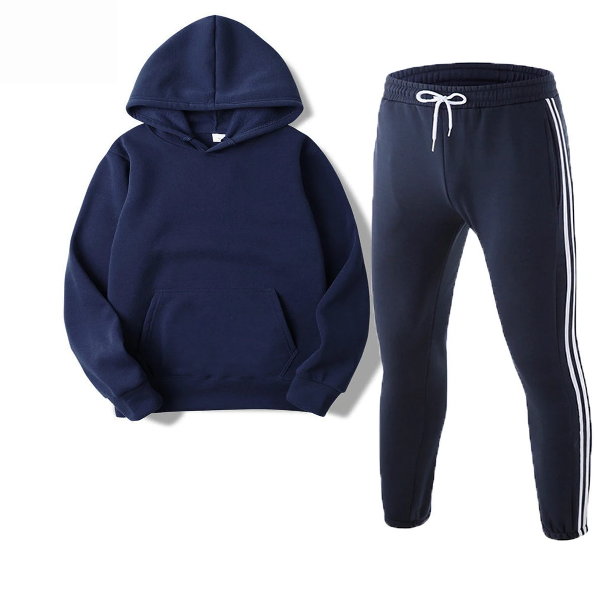 

Autumn and winter new hoodie suit men's sports brand brand logo casual pants sports pants jogging pullover + white striped pants