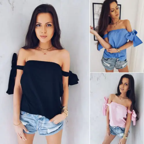 Летние женские Цветочные Футболки с открытыми плечами повседневные свободные