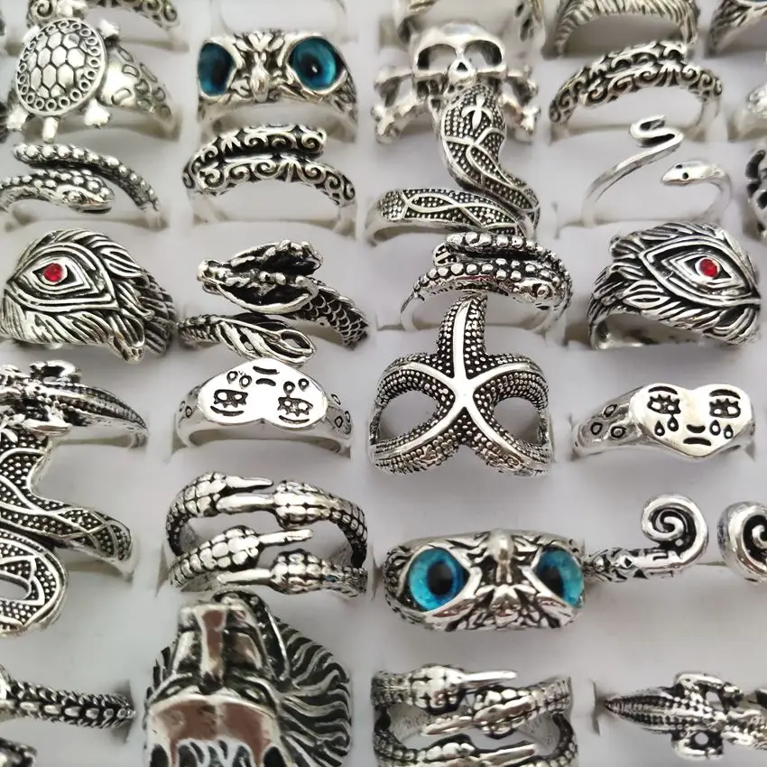 Кольцо на палец в виде черепа змеи совы панка 50 шт. под старину Серебряный с