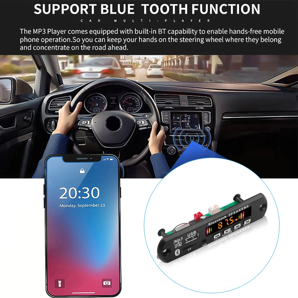 Bluetooth V5.0 USB 3 5 мм AUX FM-радио беспроводной ресивер MP3-плеер в 12 В MP3 декодер плата
