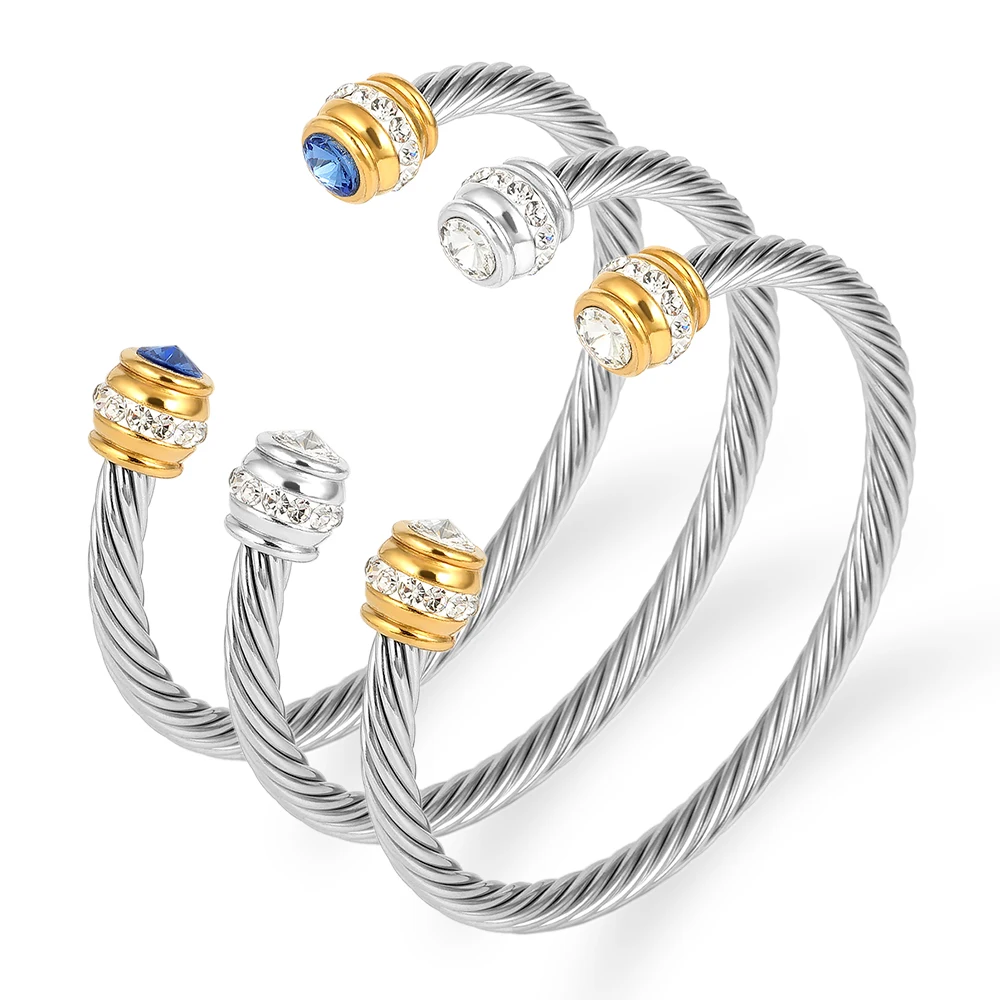 

Top Selling Titanium Steel Cable Cuff Bracelet Zircon Fashion Bangle Jewelry Fine Wristband Accessories Hand Ornament Realizable