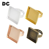 10pcs 20mm 25mm gold color brass square ring settings bezels base fit glass cabochons button diy charm jewelry material