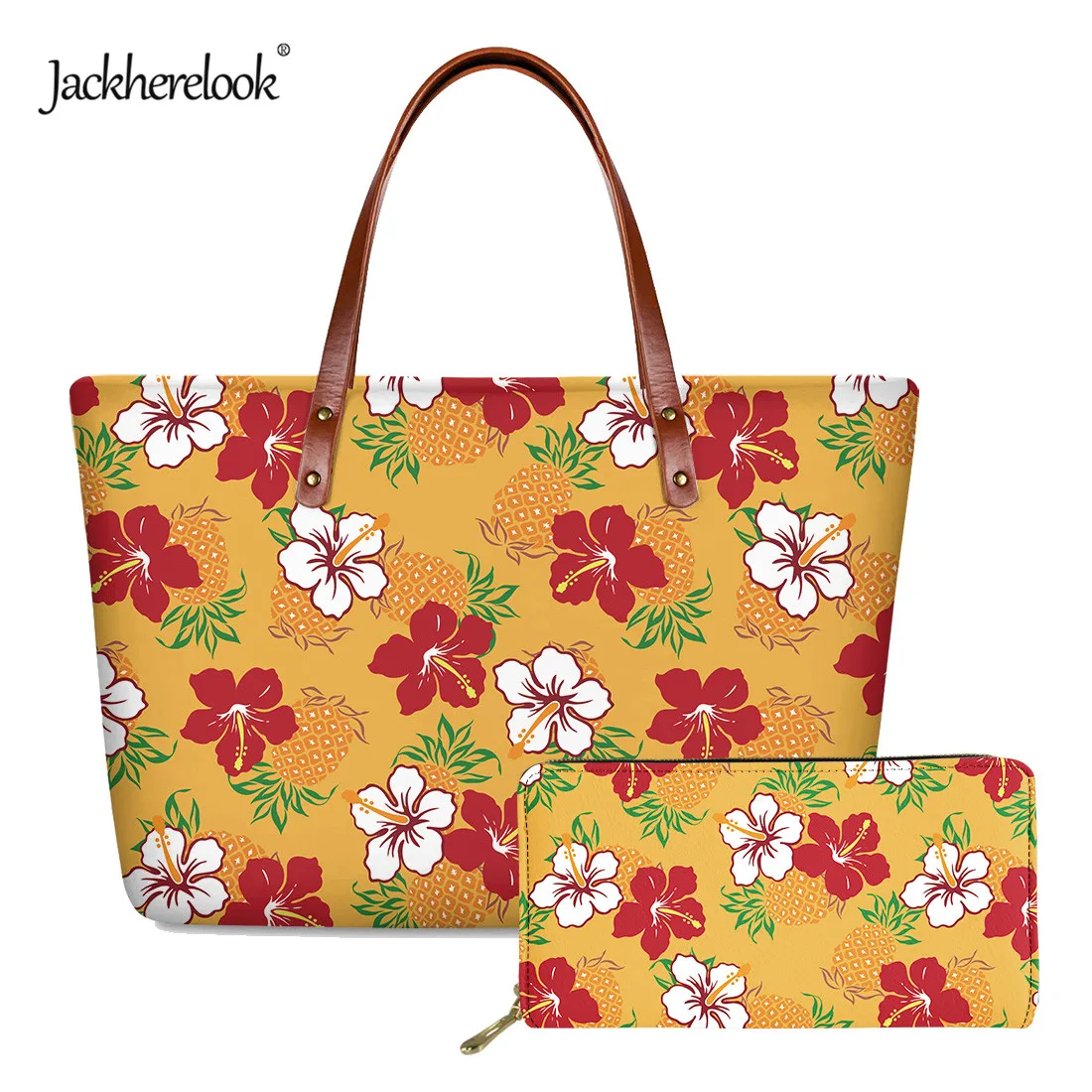 

Jackherelook Hawaii Hibiscus Pattern Shoulder Bag for Women Female Tote Handle Bag Clutch Wallet 2pcs/Set Women's Coin Purse