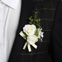 wedding corsages and boutonnieres for men groom silk rose boutonniere buttonhole artificial flowers bouquet corsages brooch pins