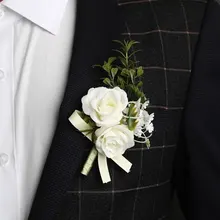 Wedding Corsages and Boutonnieres for Men Groom Silk Rose Boutonniere Buttonhole Artificial Flowers Bouquet Corsages Brooch Pins