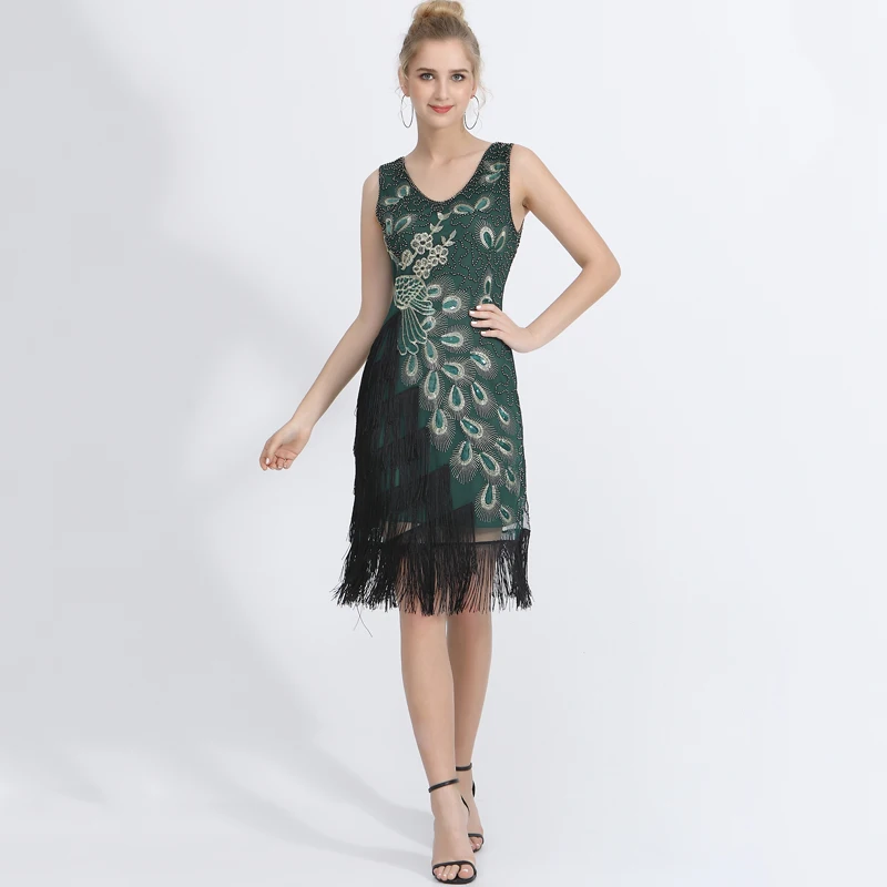 Платье для латинских танцев с блестками в стиле ретро кисточками и v-образным