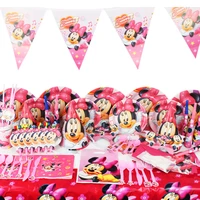 kids birthday party minnie mouse decoration set party supplies paper cup plate napkins bannerflag hat straw candy box supply