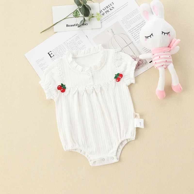 

Baby Girl Romper Summer Lovely Cherry Short Sleeve One-Pieces 2020 High Quality Toddler Child Bodysuits 3M-24M Kids Girl Clothes
