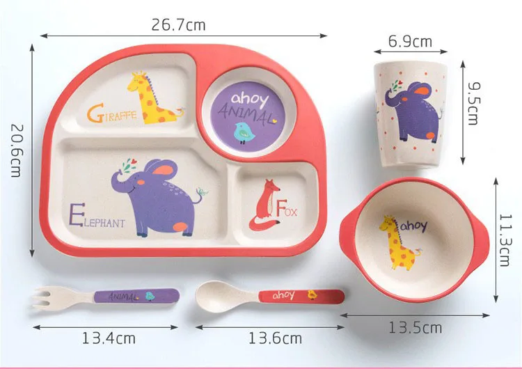 

Children tableware Set Baby Feeding Bowl Kids Cute Cartoon New Year Gift Bowl Set Natural Bamboo Tableware Environmental