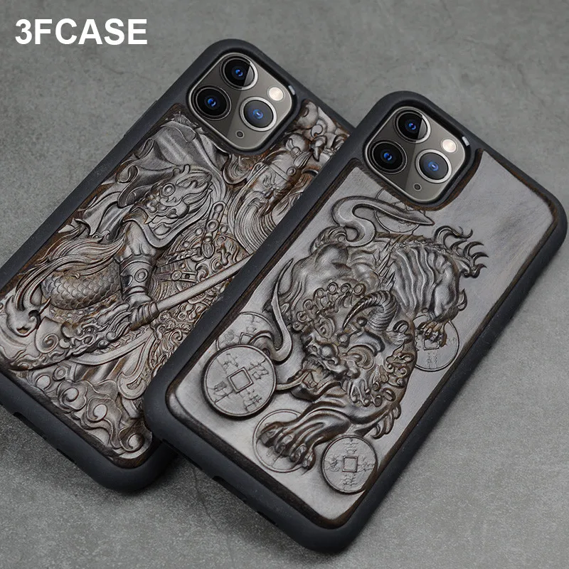 3D резной деревянный ящик для iPhone 11 чехол Роскошный Ebony 11 Pro задняя крышка Силиконовый ТПУ чехол для iPhone 11 Pro Max чехол 11 Pro Funda